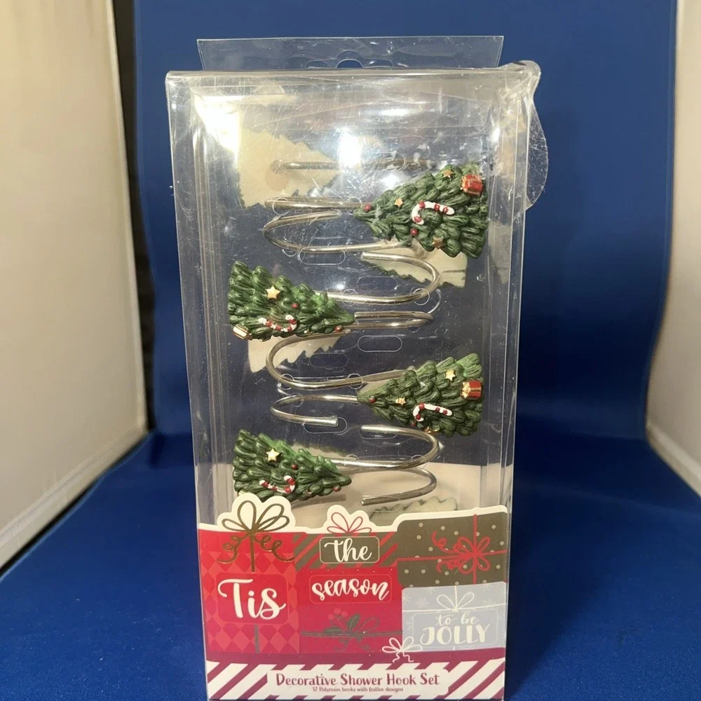 Set Of 12 Christmas Tree With Candy Cane Gift Shower Curtain Hook Bathroom Decor
